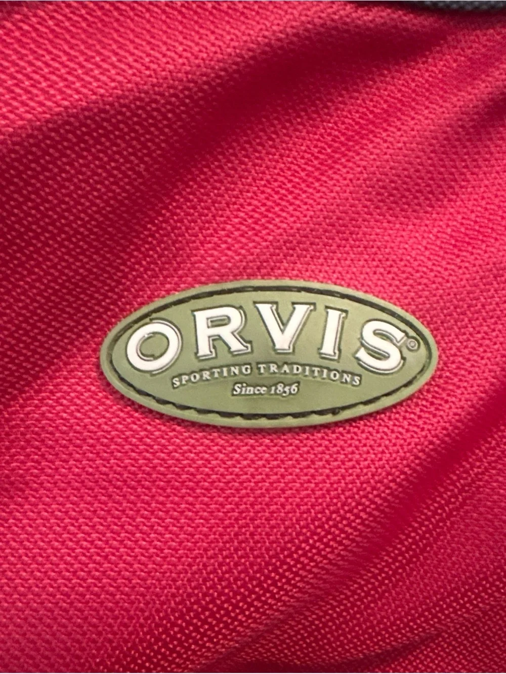 Orvis Red And Grey Nylon Duffle Weekend Travel Carry on Bag Shoulder Strap
